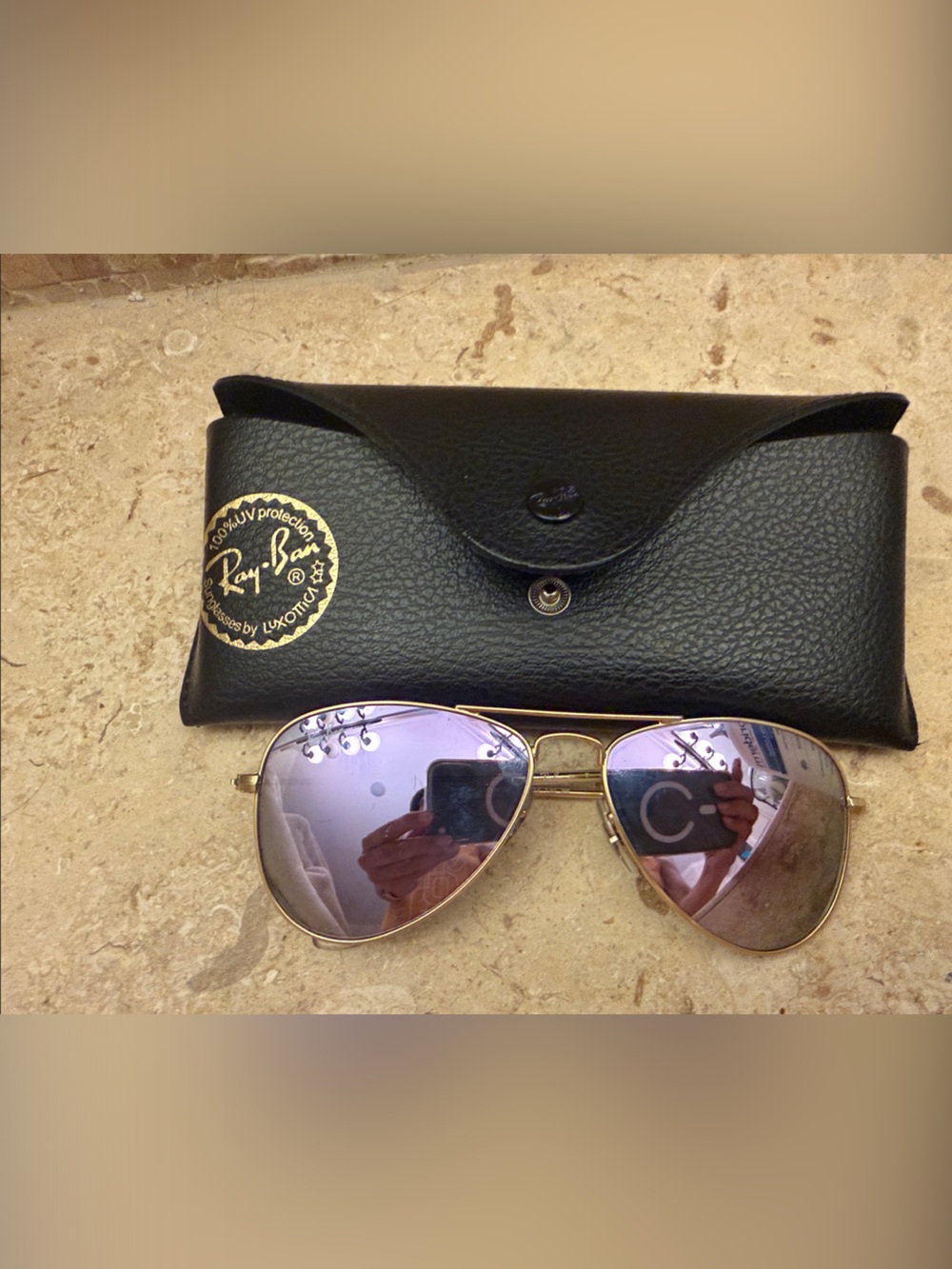Ray-Ban Gold Frame Kids Sunglasses with Purple Mirrored Lenses